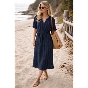 Ace & Jig Canyon Midi Dress | Navy Metallic Textured Stripe | Size M